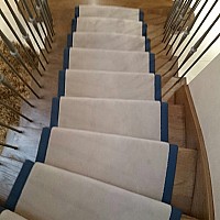 Westex Velvet Magnolia stair runner. Blue cotton tape border.